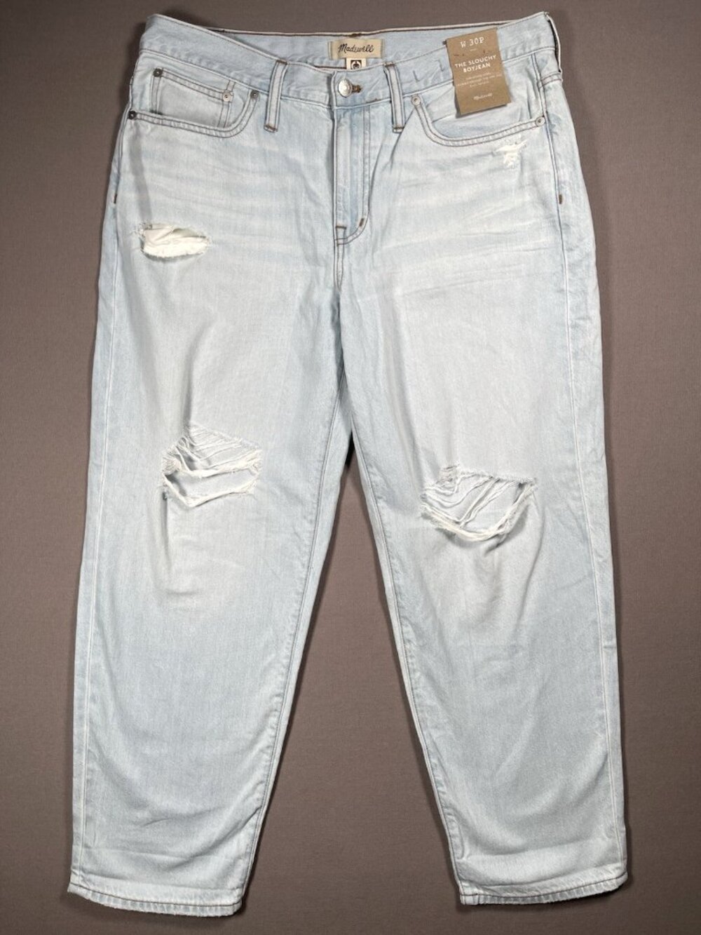 NWT Madewell The Slouchy Boyjean Relaxed Light Wash Jean - Women Size 30P X 28